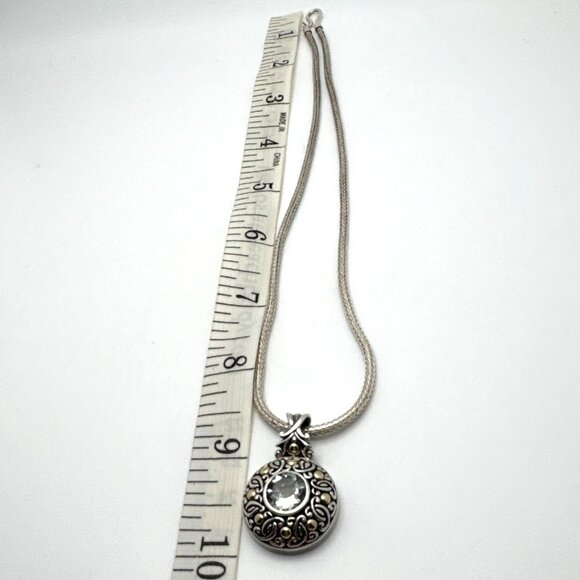 Bali Prasiolite Pendant Necklace Sterling Silver 18K Gold Scrollwork 16" - Picture 6 of 16